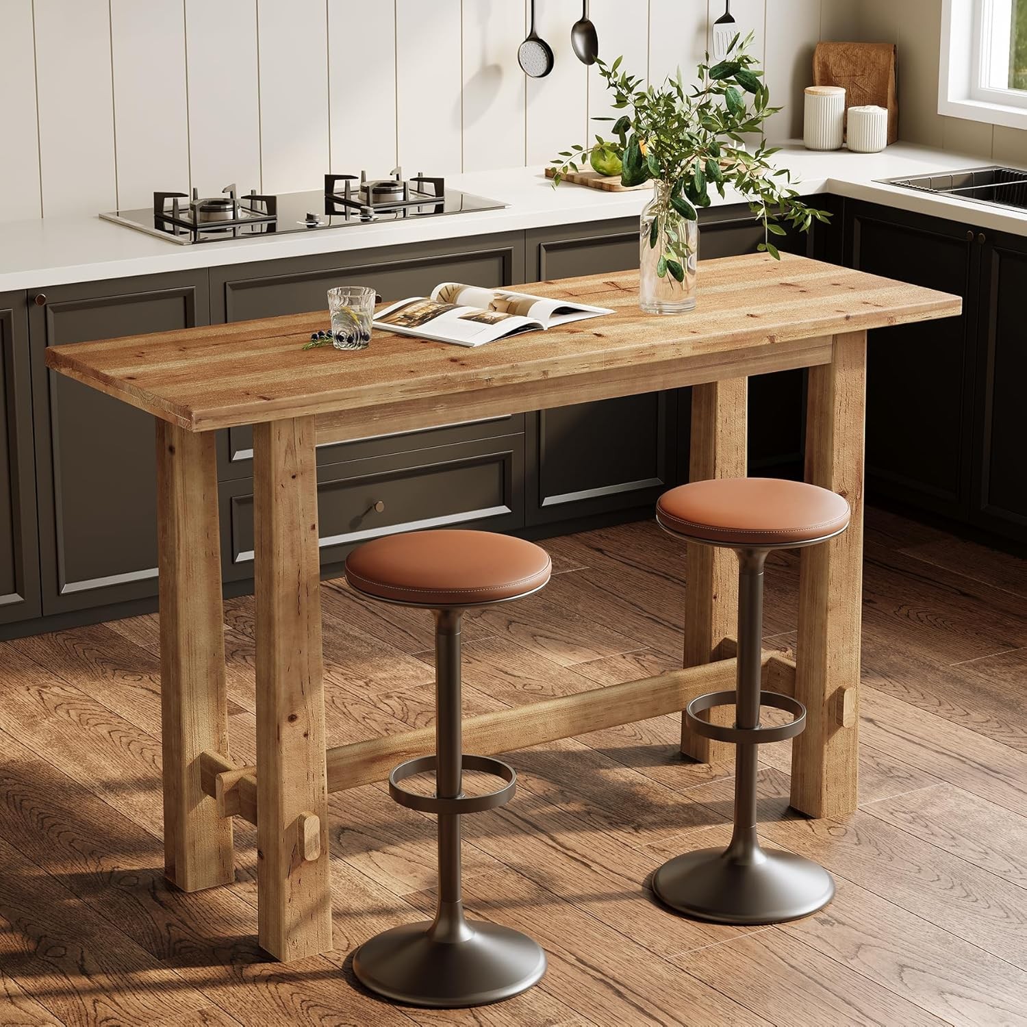 Solid Wood Bar Table, 63-Inch Counter Height Pub Table for Kitchen & Home Bar gallery