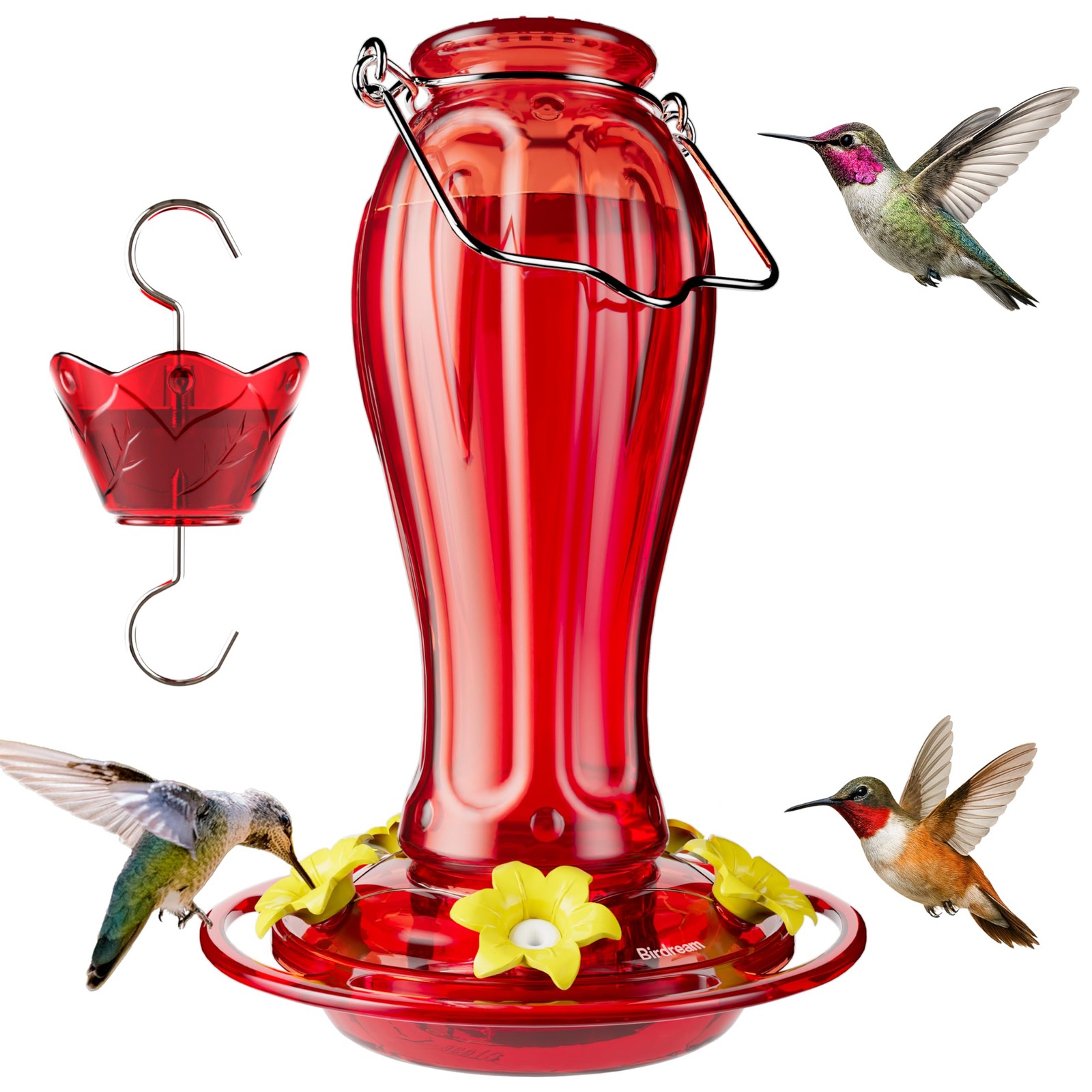 Birdream Glass Hummingbird Feeder for Outdoors, 18oz Hanging Hummingbird Feeder gallery