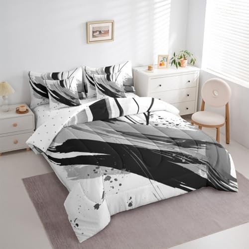 Black and Grey Comforter Sets with Sheets Twin Twin (7-Piece) Black Grey White gallery