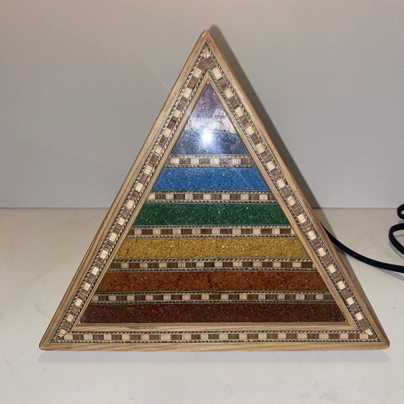 Multicolored Wooden Pyramid Pebble Art Lamp gallery