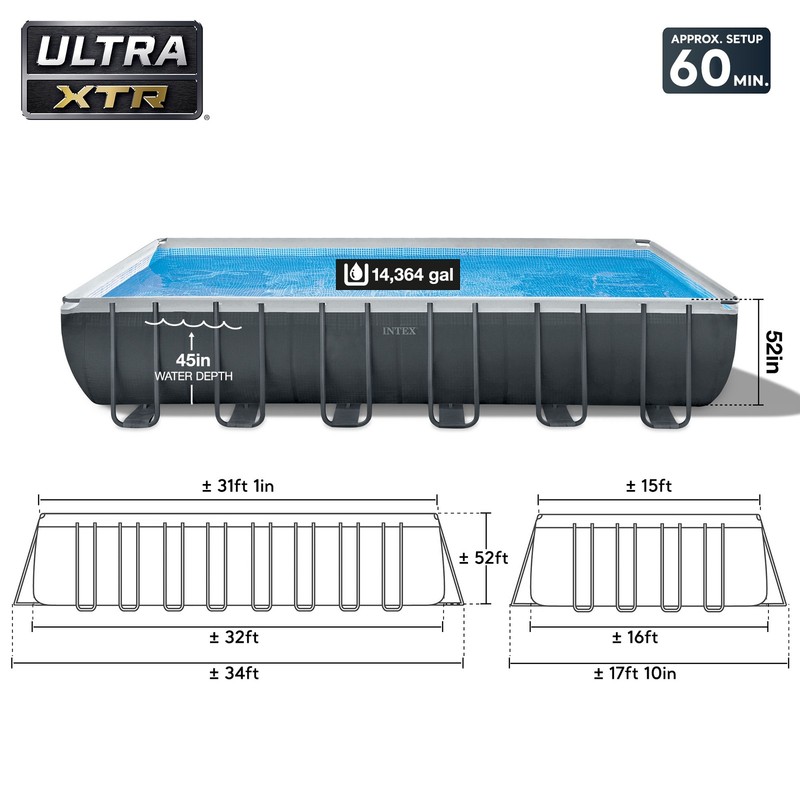 Intex 32ft x 16ft x 52in Rectangular Ultra XTR Pool & Maintenance Kit (2 Pack) gallery