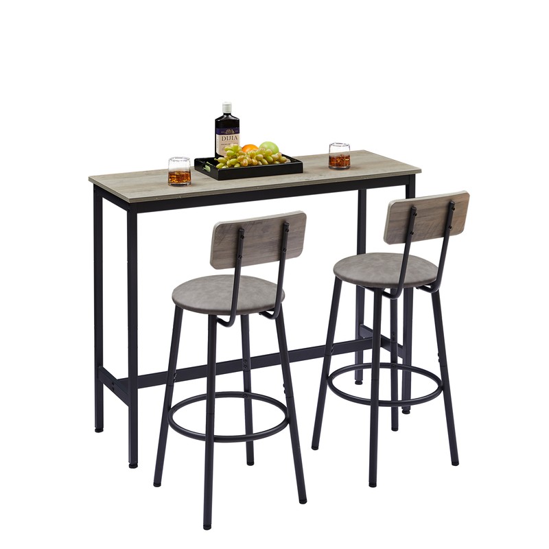 2025 Bar Table Set with 2 Bar stools PU Soft seat with backrest, Grey, NEW, HOT gallery