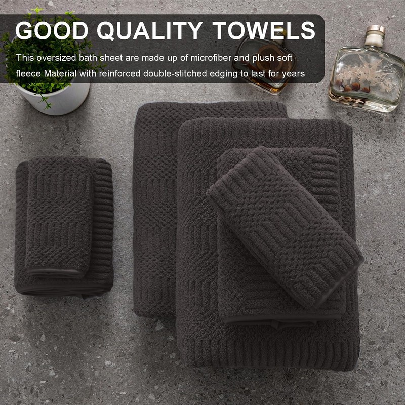 4 Piece Oversized Bath Towels Set 35x70 Inches, Black Brown Extra Large Soft ... gallery