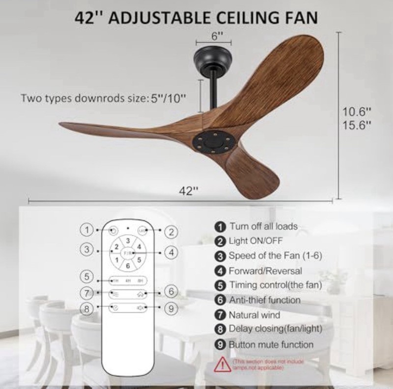 OMYU 42” Ceiling Fan No Light Remote Reversible DC Motor Outdoor Indoor gallery
