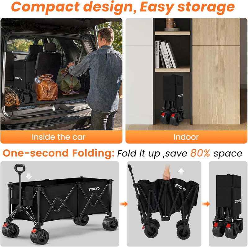 Collapsible Wagon Carts Foldable 570LBS Beach Wagon with Big All-Terrain Wheels gallery