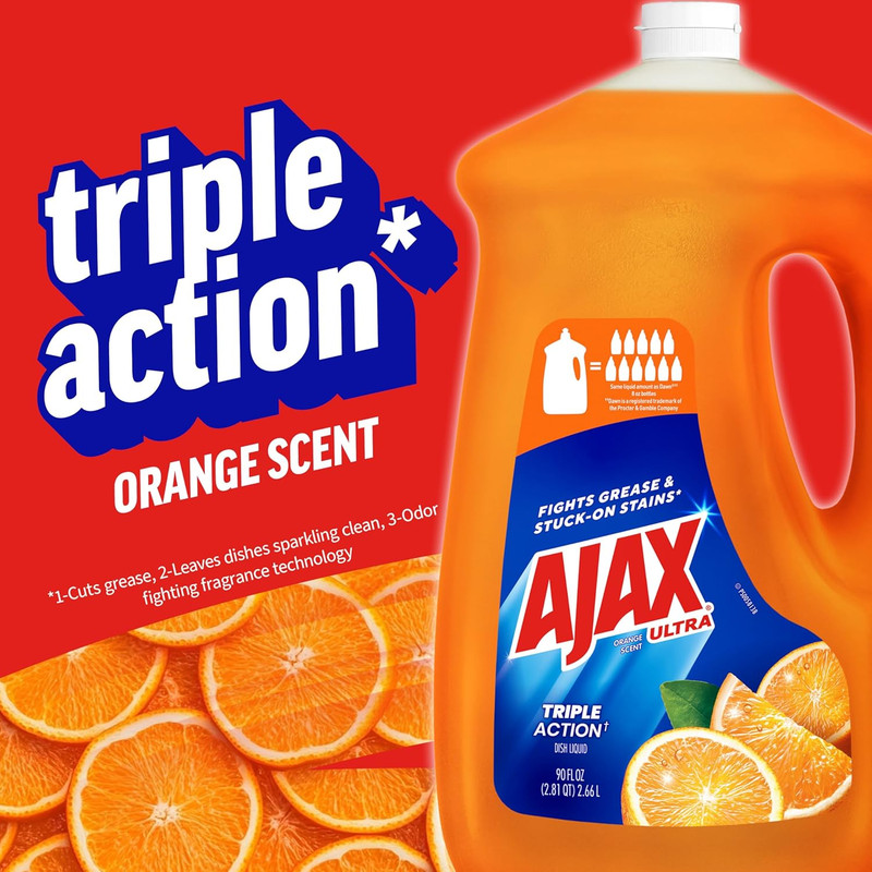 Ultra Liquid Dish Soap Orange Scent, Triple Action, 90 Fl Oz Bottle gallery