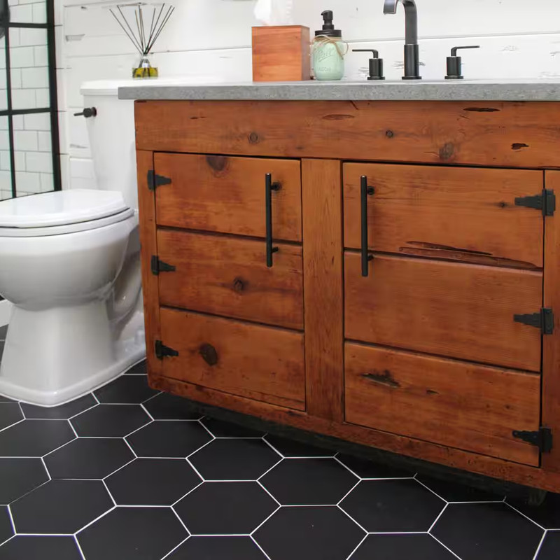 Textile Basic Hex Black 8-5/8 In. X 9-7/8 In. Porcelain Floor and Wall Tile (11. gallery