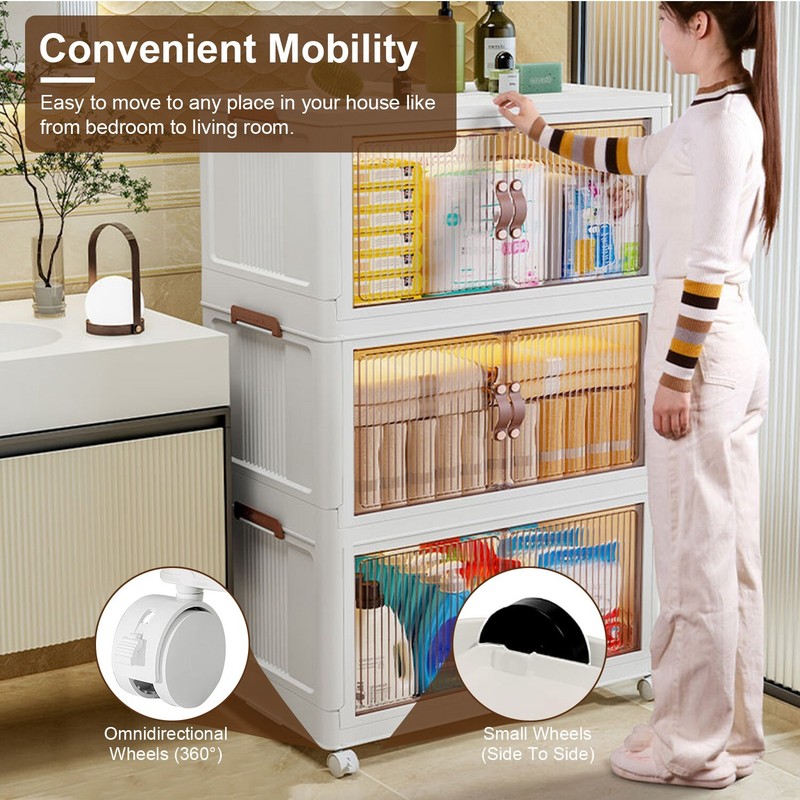 3 Pack Stackable Storage Bins with Wheels & Lids Magnetic Door Plastic Container gallery