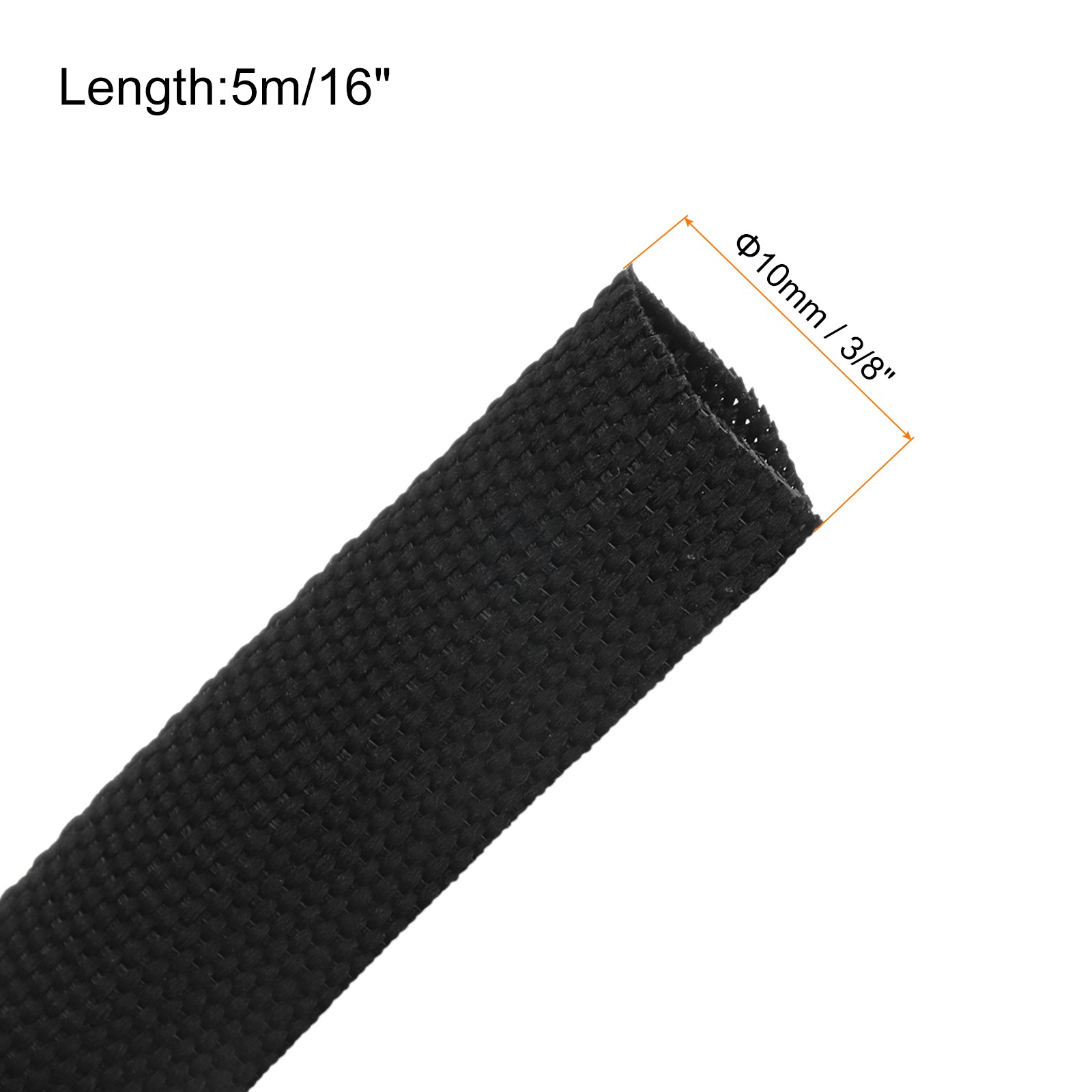 Braided Cable Sleeves , 3/8" 16ft Black PET Heat Shrinkable Cord Protector gallery