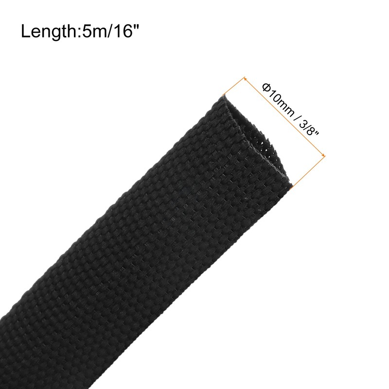 Braided Cable Sleeves , 3/8" 16ft Black PET Heat Shrinkable Cord Protector gallery