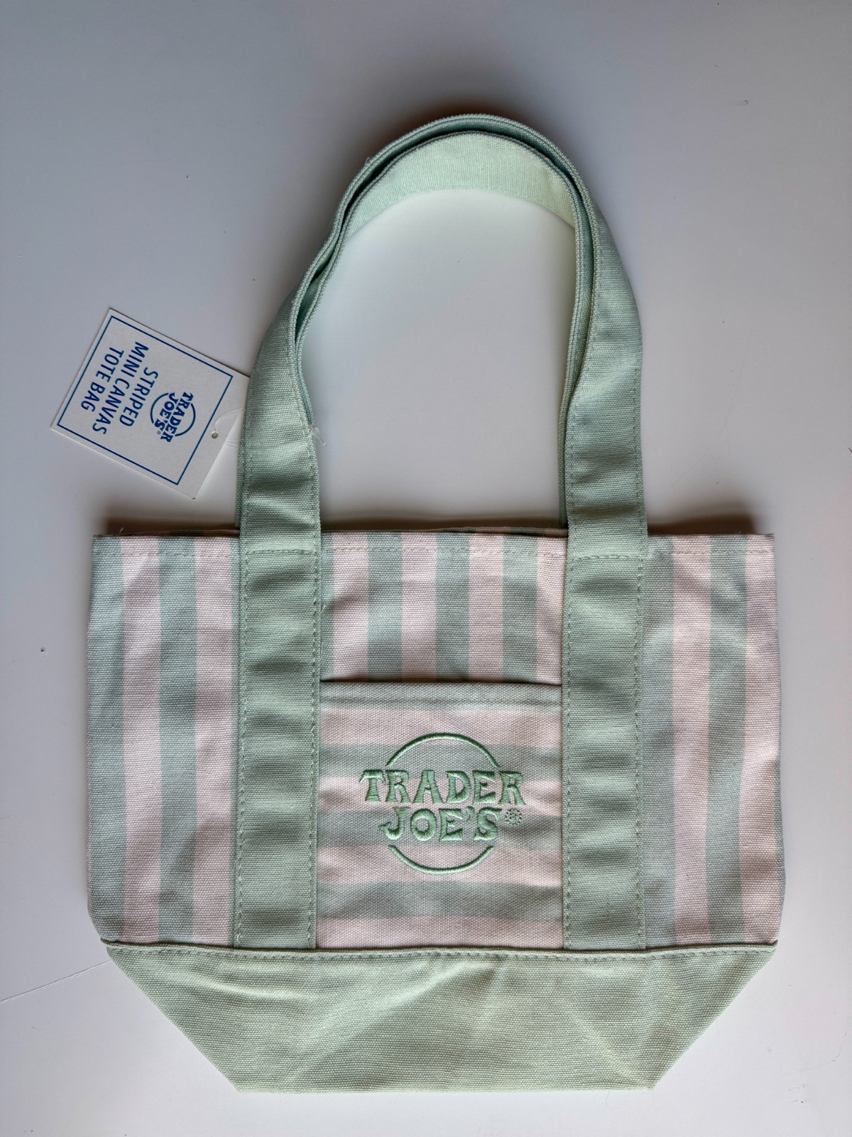 Trader Joe's Striped Mini Canvas Tote Bag - Green - Summer 2026 Limited Release gallery
