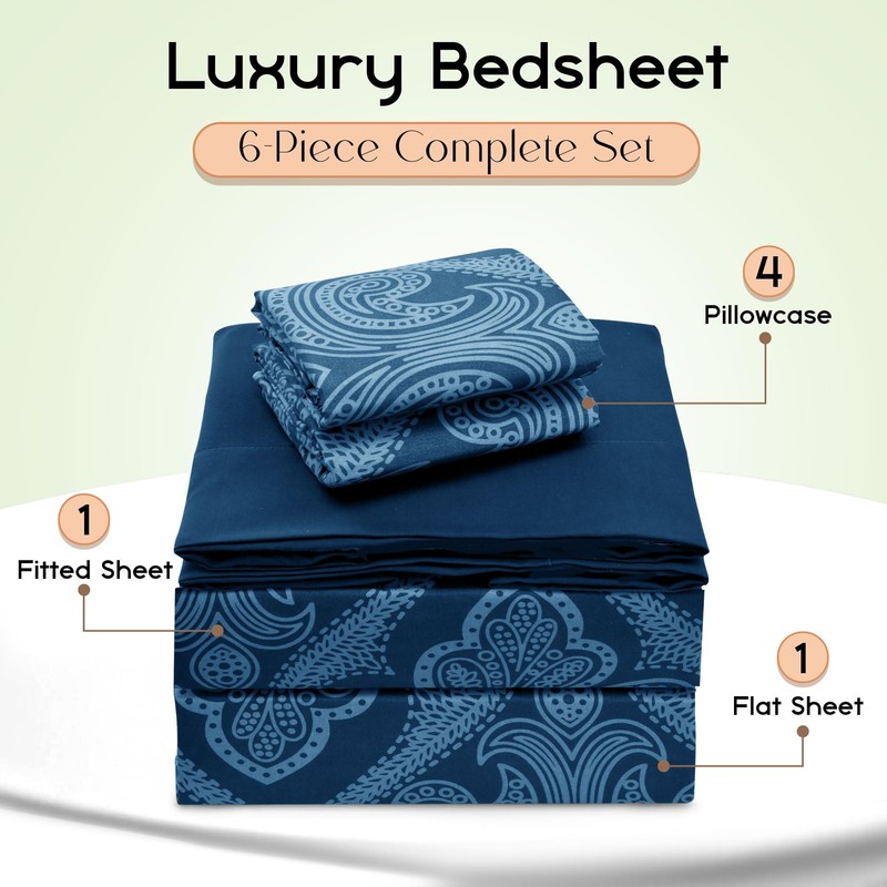 Lux Decor Queen Sheet Set 6-Pc Cooling Bed Set Breathable Hotel Sheets Microf... gallery