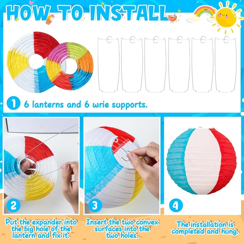 Summer Party Decorations Kit Beach Pool Party Decorations Banner Swirls Lanterns gallery