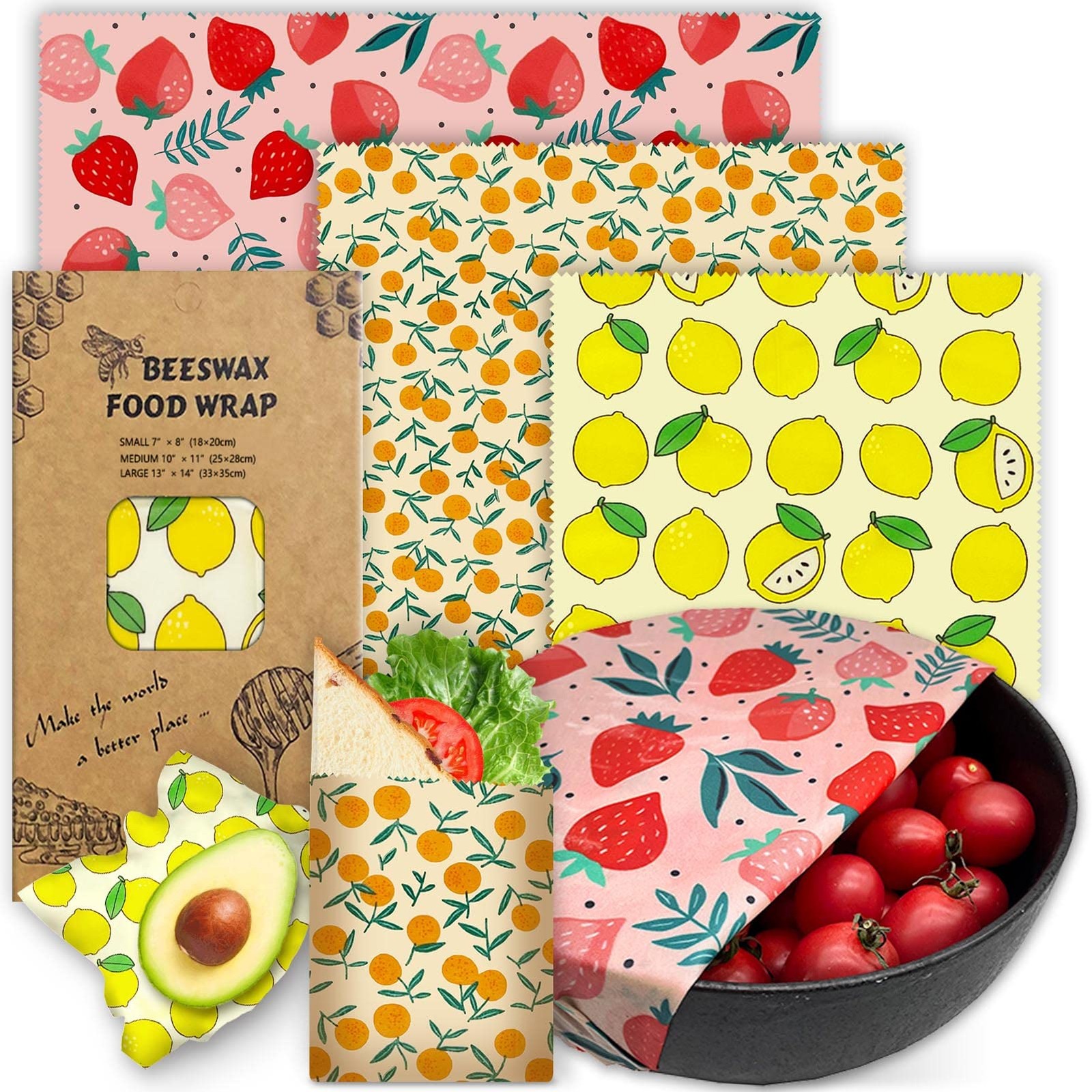 Beeswax Wrap - 3 Pack, Wraps For Food, Organic, Sustainable, NEW-03 gallery