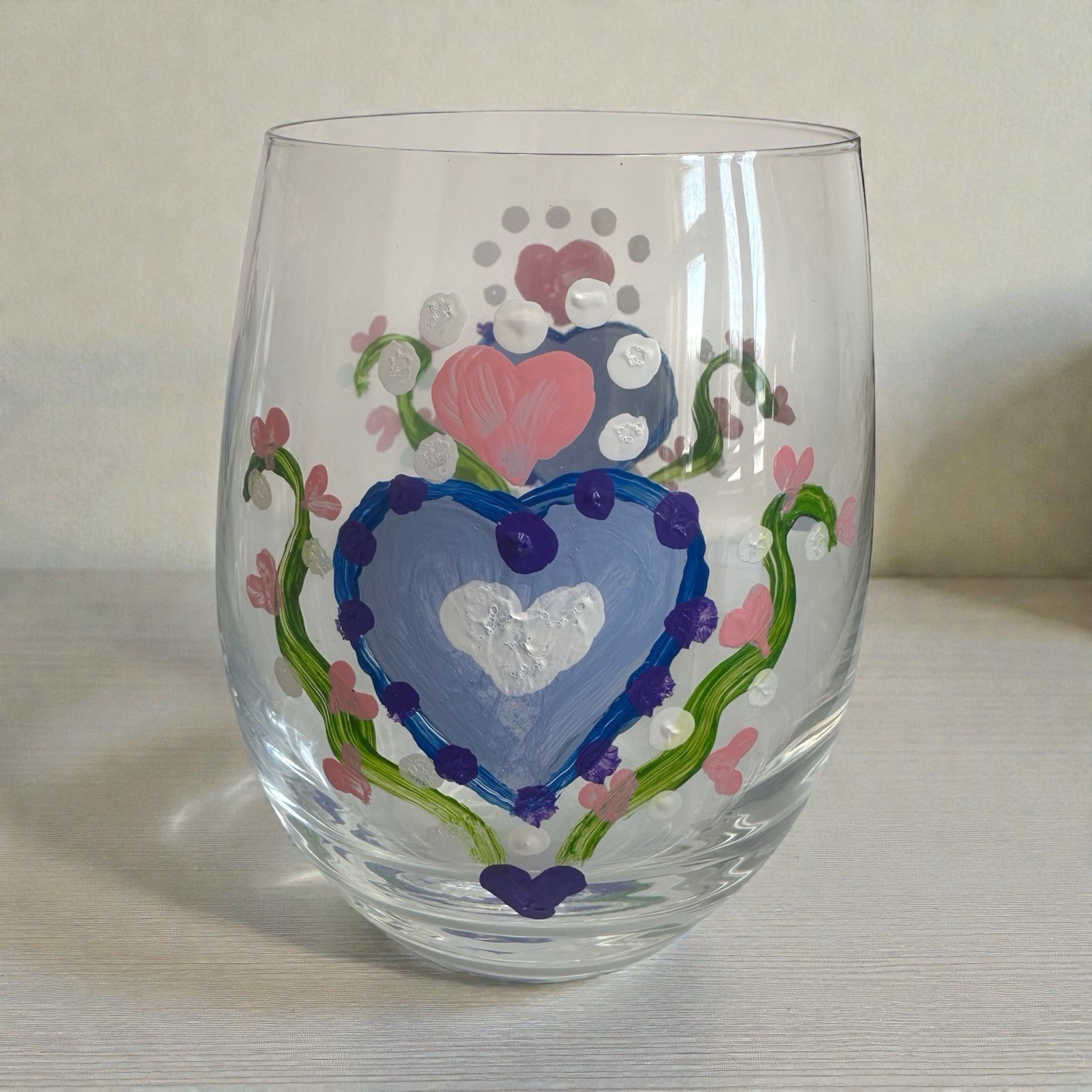 Heart Vine Hand Painted Set Of Two Stemless Wine Glasses gallery