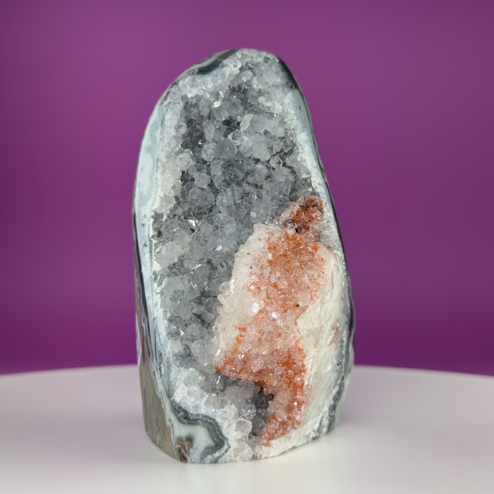 White Amethyst Druzy Crystal Red Calcite 837g Uruguay Stone Display Sculpture gallery