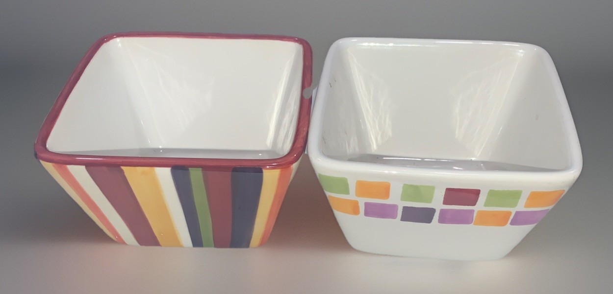 Pampered Chef Simple Additions 2 Bowl Serving Set Multicolor Stripes/Squares gallery