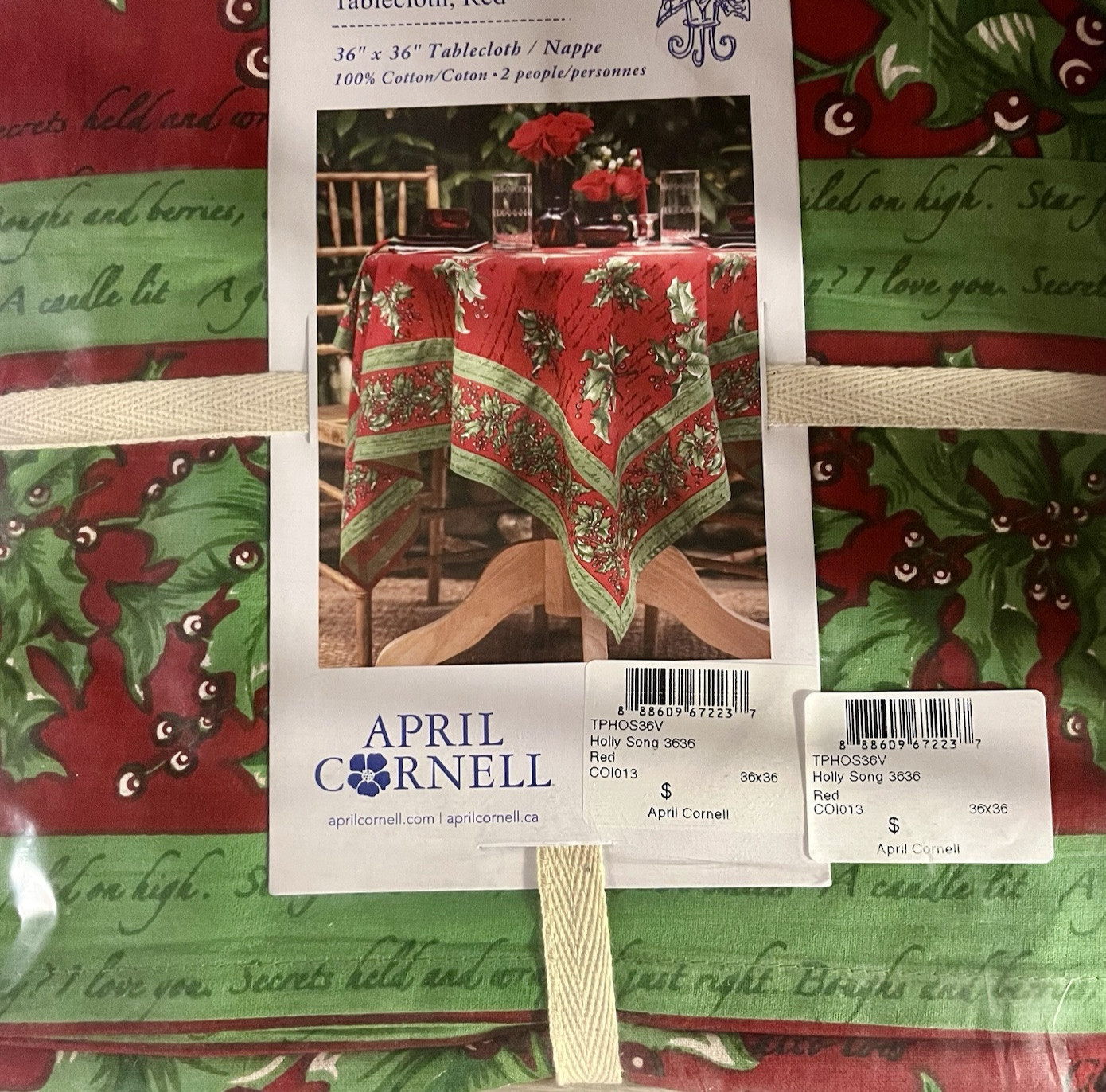 April Cornell Holly Song Holiday Tablecloth36x36 Red gallery