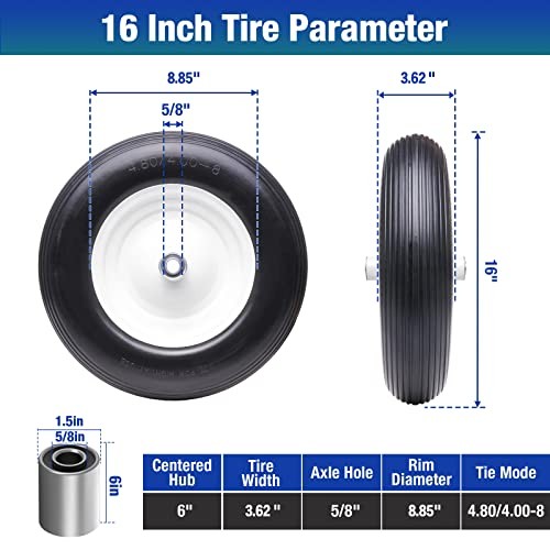 16" 4.80/4.00-8 Flat Free Solid Polyurethane Tire and Wheel Vertical Grooves gallery