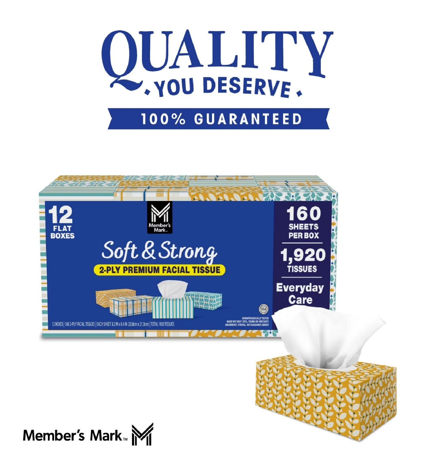 Member’s Mark Soft & Strong 2-Ply Premium Facial Tissues 12 Flat Boxes, 160 tiss gallery
