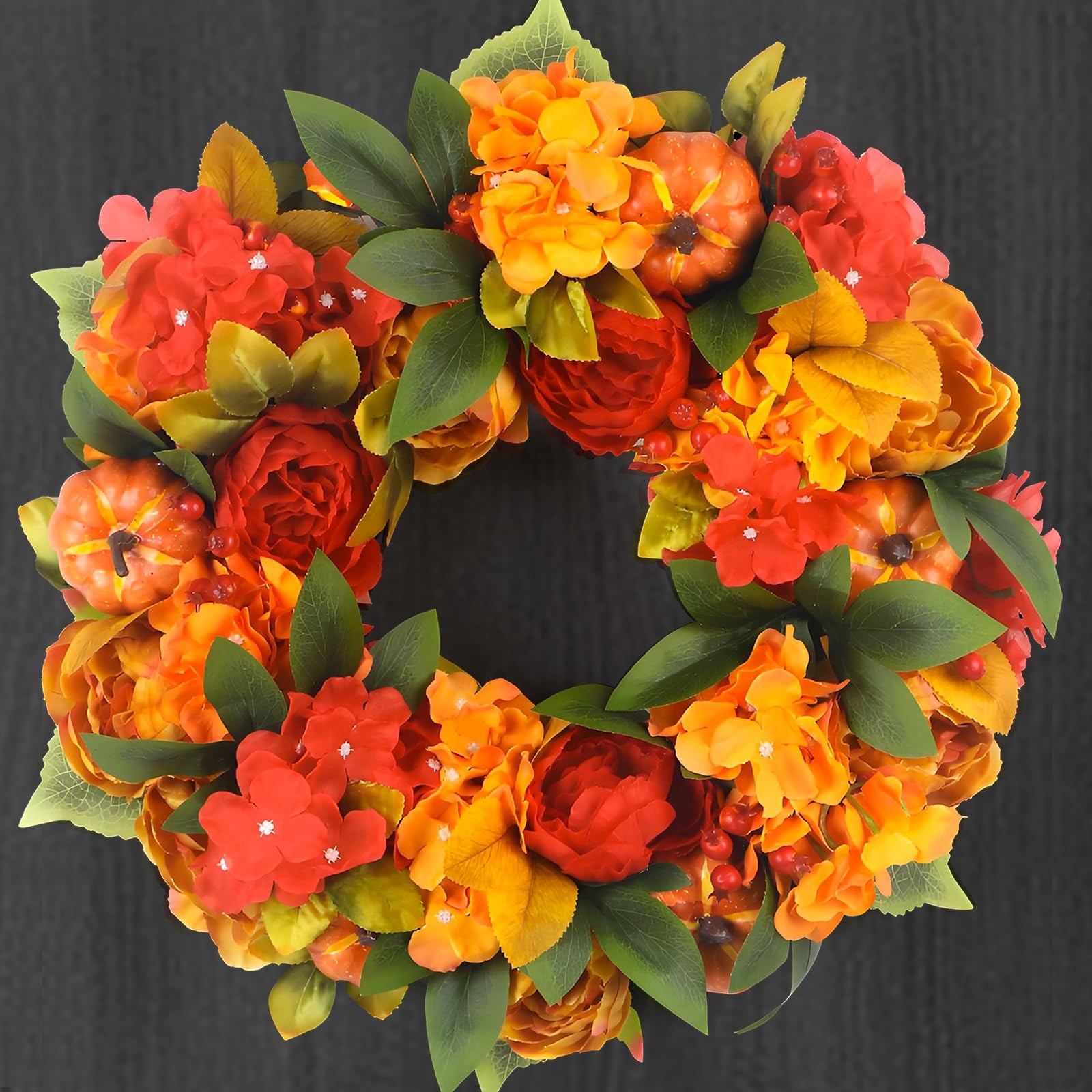 18In Fall Wreaths for Front Door Bright Pumpkin Hydrangea Wreath Peony Wreaths f gallery