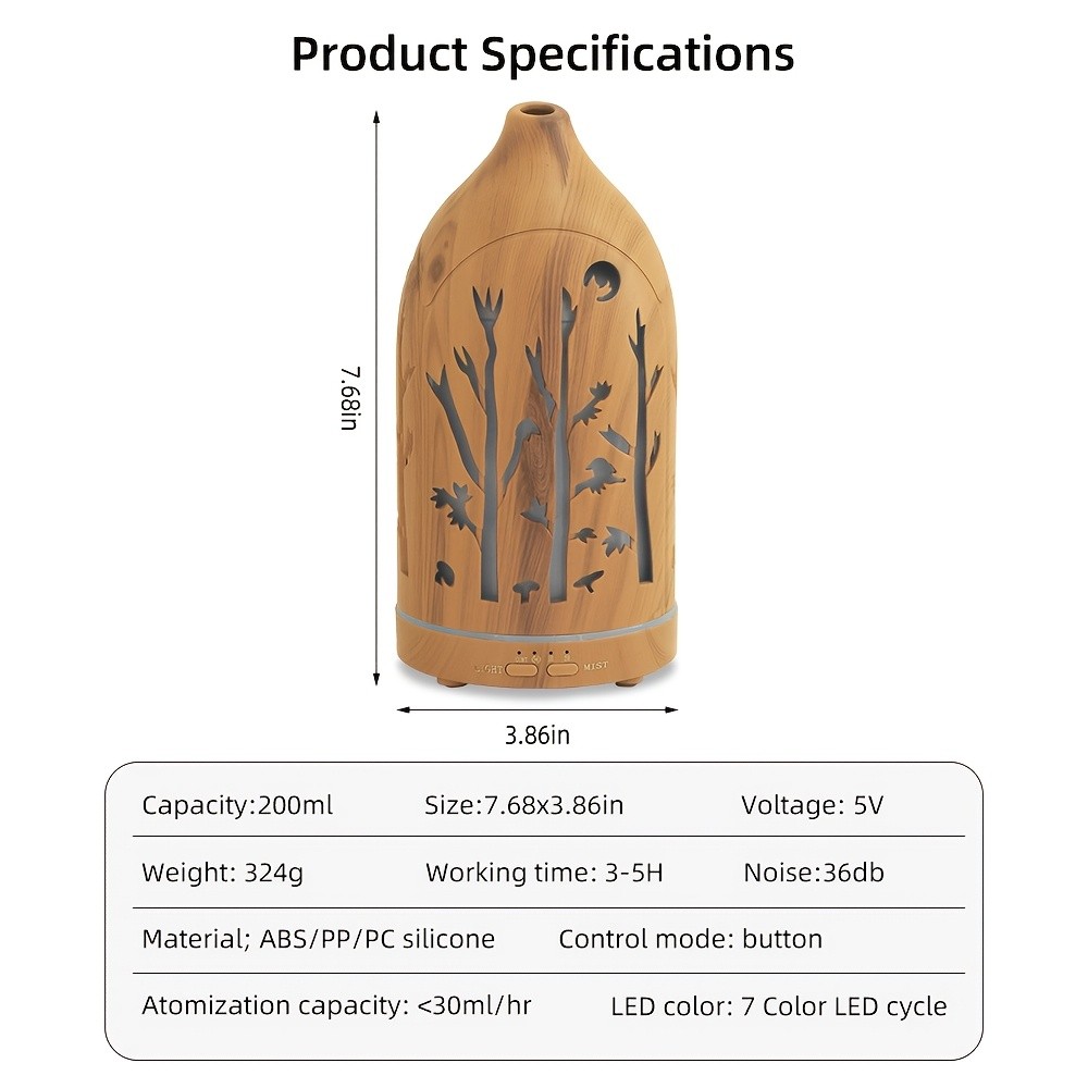 Essential Oil Diffuser with 3 Oils, 7 LED Lights, Auto-Off, Mini Humidifier