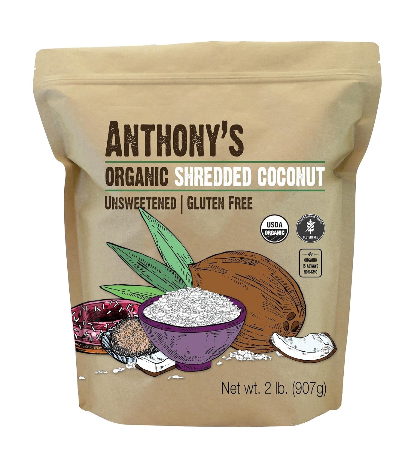 Organic Shredded Coconut, 2 lb, Unsweetened, Gluten Free, Non GMO, , Keto Fri... gallery