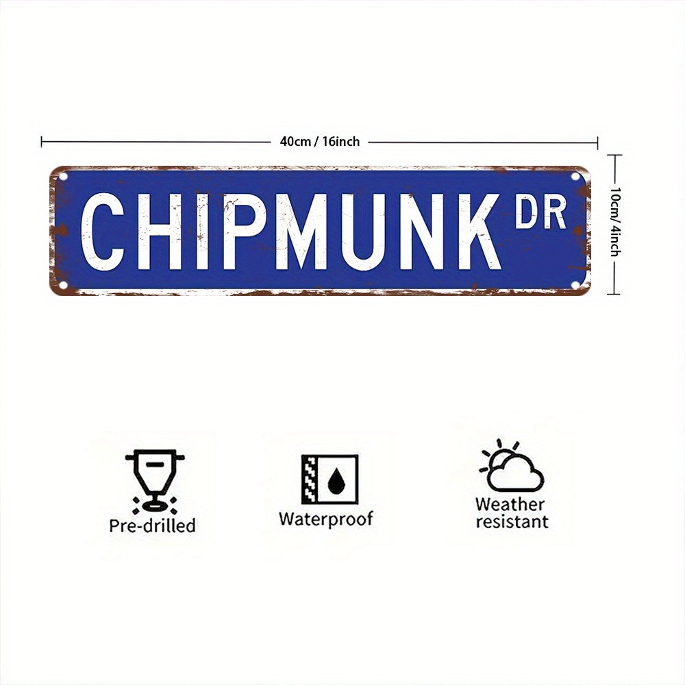 Chipmunk DR Vintage Distressed Blue Street Metal Sign Rustic Home Brick Decor gallery