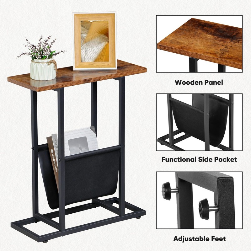 ZENY Small Narrow Side Table for 7.1"D x 17.7"W x 21.7"H, Rustic Brown gallery