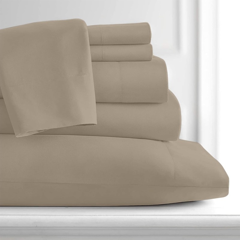 4 Piece Sheet Set, Cotton Rich, 400-Thread Count, Beige, Queen Sheet Set, Beige gallery