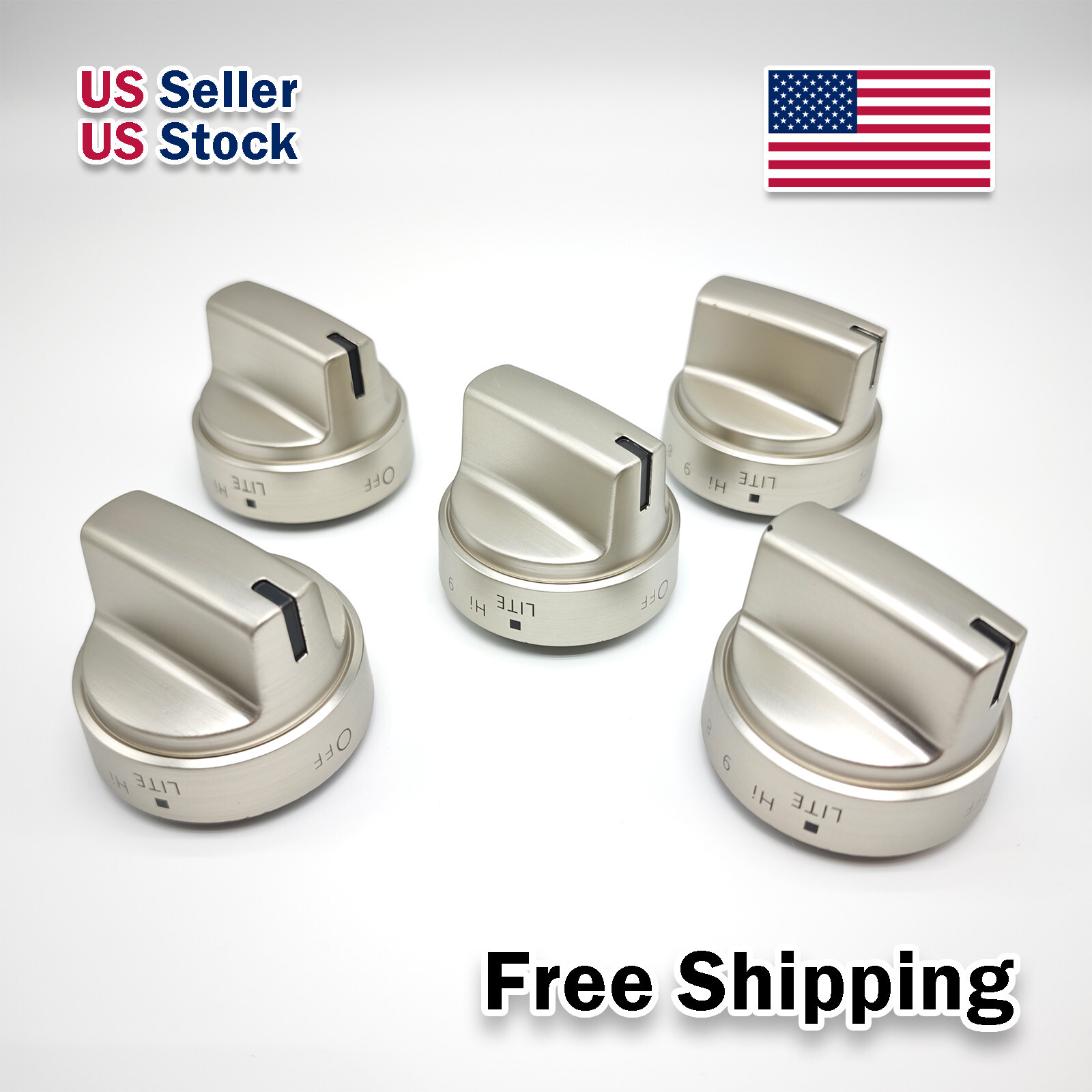 5 Pack Stainless Steel Look Control Knob Kits For GE Gas Range Stove WB03X24818 gallery