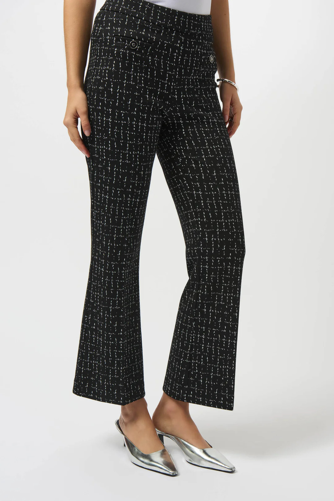 Joseph Ribkoff Black/Off-White Checkered Print Pull On Flared Pants 253246-R gallery