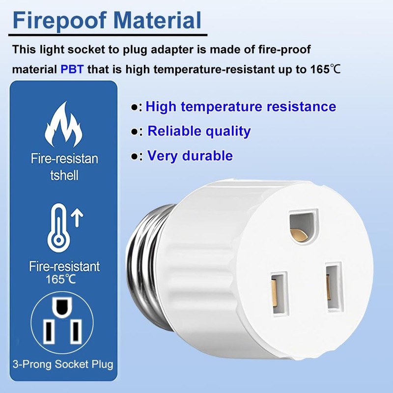 Light Socket Plug Adapter 3 Pack, E26 3 Prong Bulb to Outlet Converter for Garag gallery