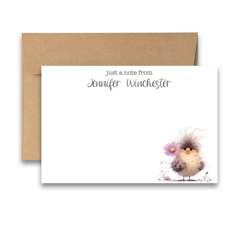 12 PERSONALIZED Flat Note card Cute Stationery with Envelopes - Adorable Birds gallery