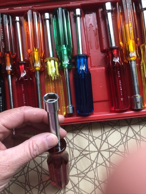 PROTO 11 Piece Solid Round Shank Nut Driver Set 3/16" to 5/8" J9200DB with case. gallery