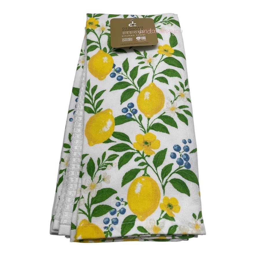 Deborah Connolly Designs Lemon Blueberry Floral Kitchen Towel Set Cotton NWT gallery