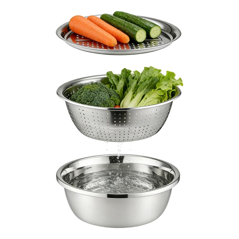 3Pack Multi-Functional Stainless Steel Shredding & Drainage Basin W/ Grating Lid gallery