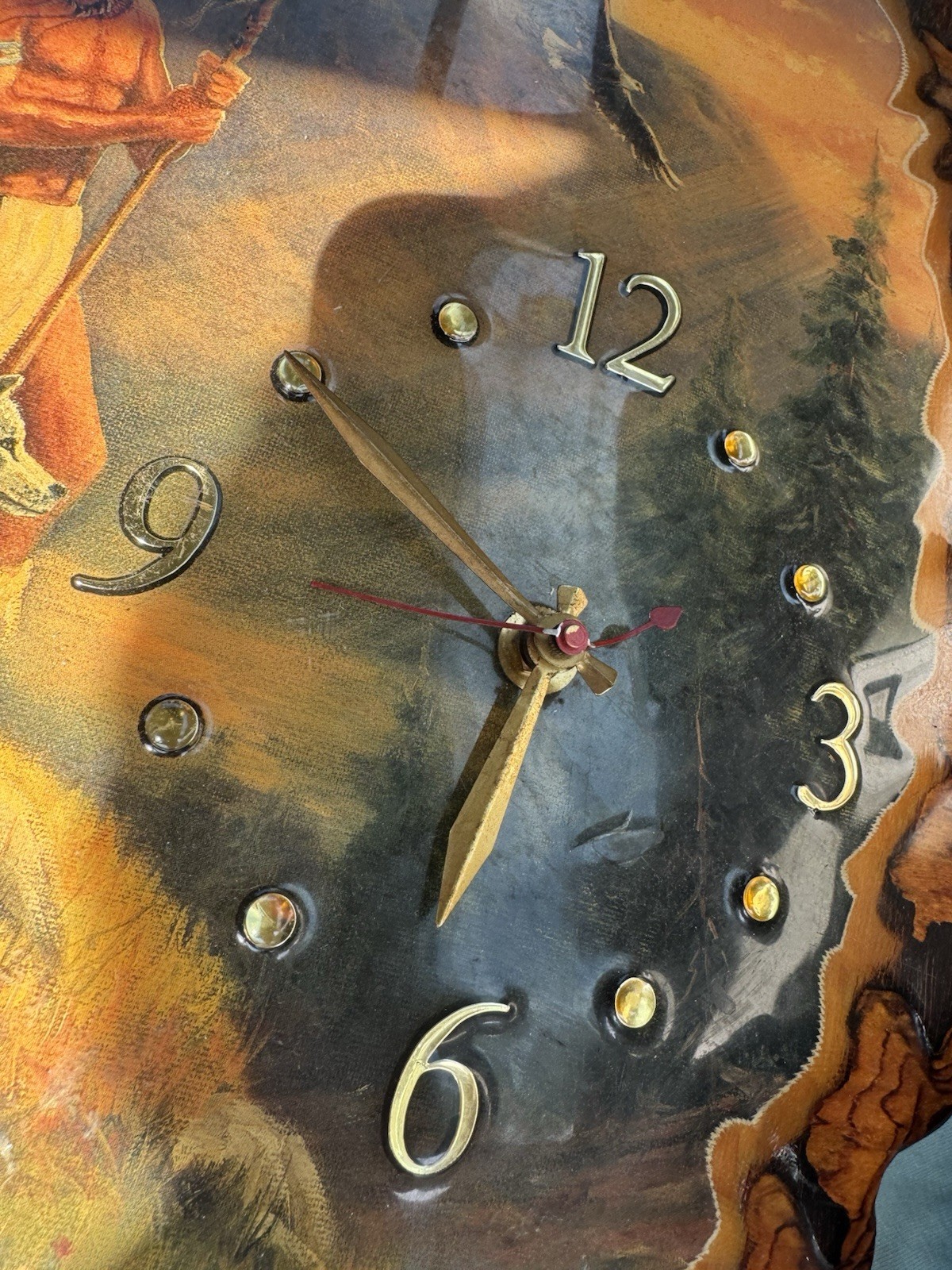 Lacquered Wood Clock Native American Indian Wolf Clock gallery