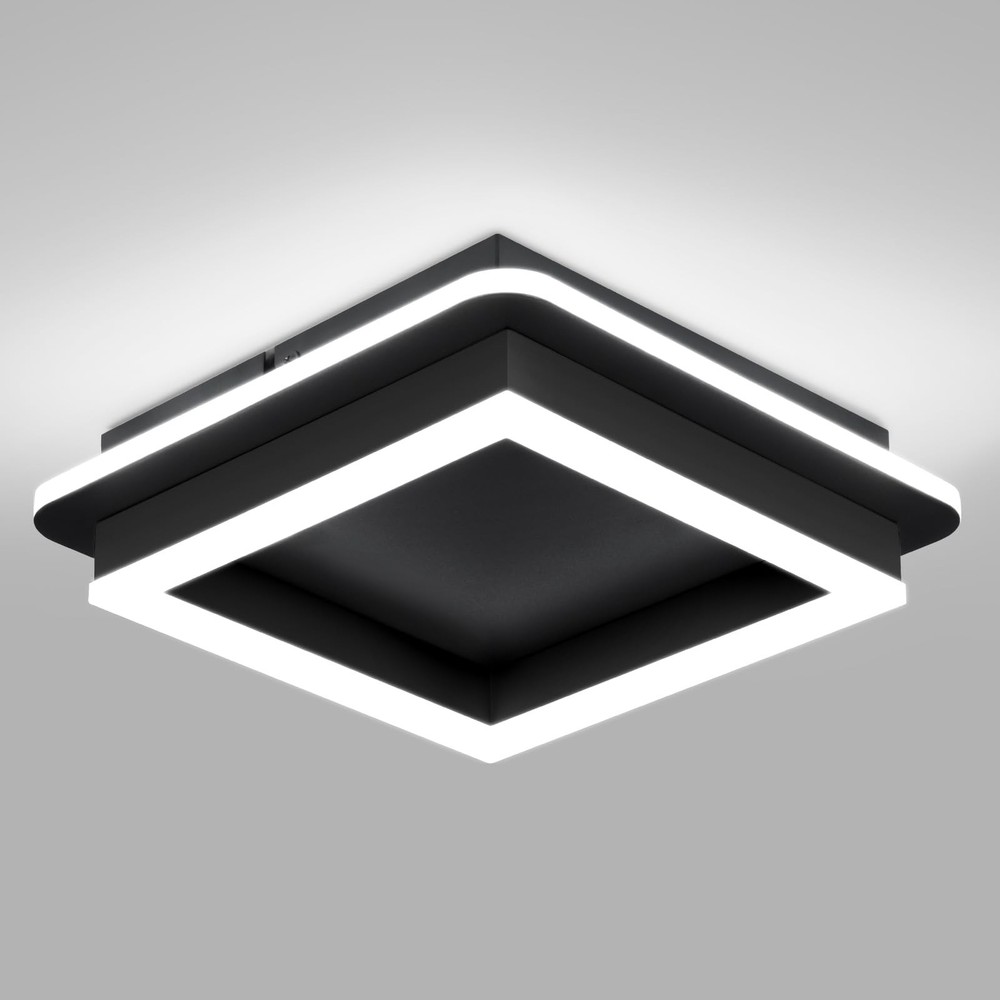 CANEOE Black Modern LED Ceiling Light, Square Flush Mount Ceiling Hallway Lig...