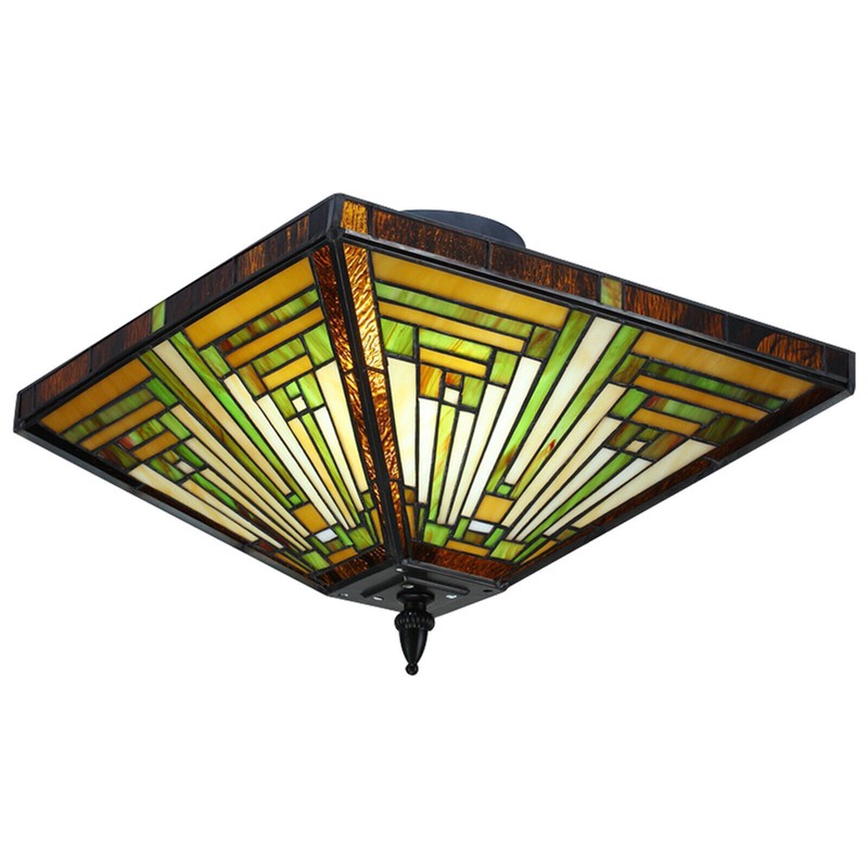 Tiffany Style Chandelier Ceiling Lamp Stained Glass Mission 2-Light Fixture US gallery