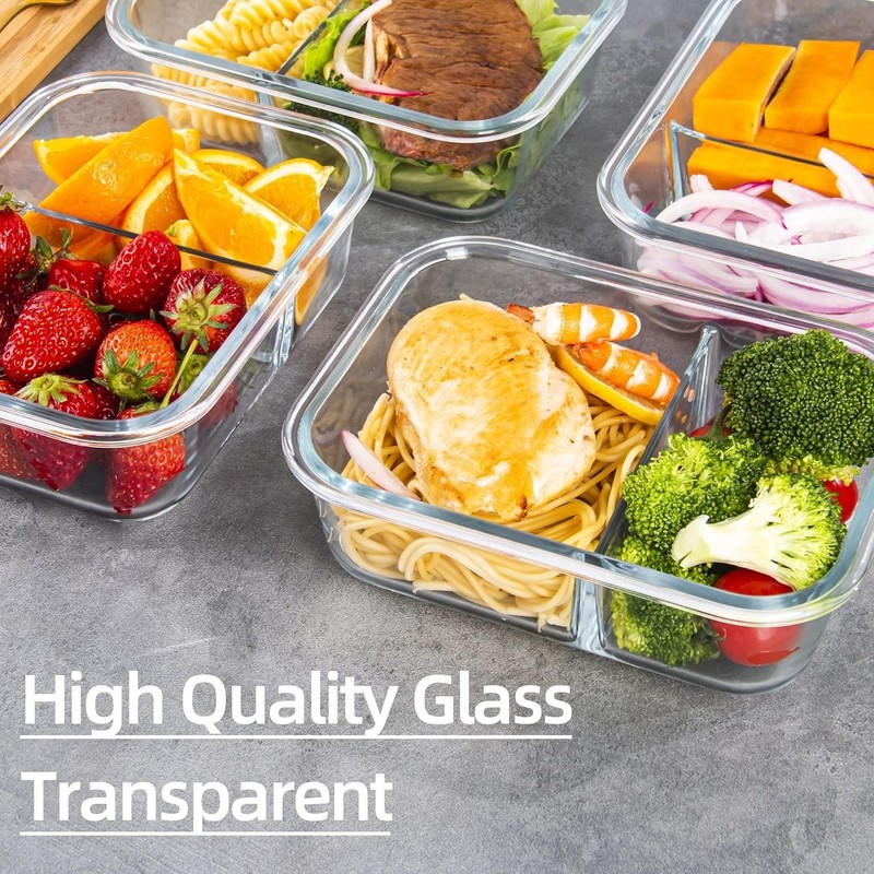 Glass Meal Prep Containers 2 Compartment with Lids (5 Pack, 34oz), Divided Glass gallery
