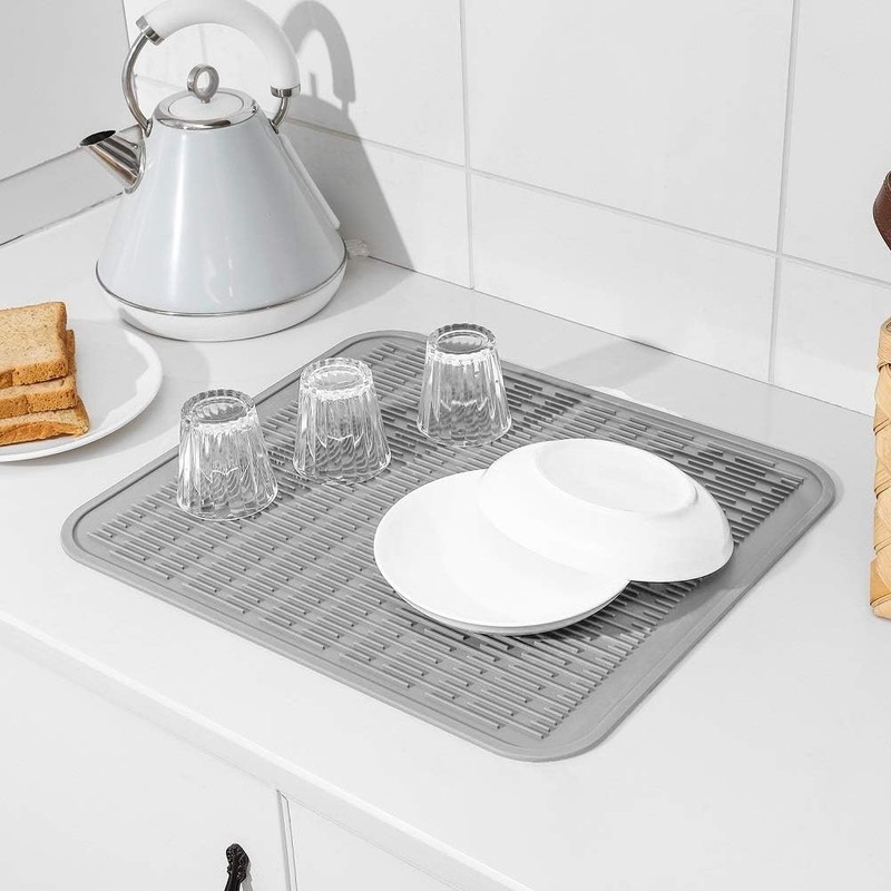 Elegant Gray Silicone Dish Drying Mat - BPA-Free, Easy Clean & Heat Resistant gallery