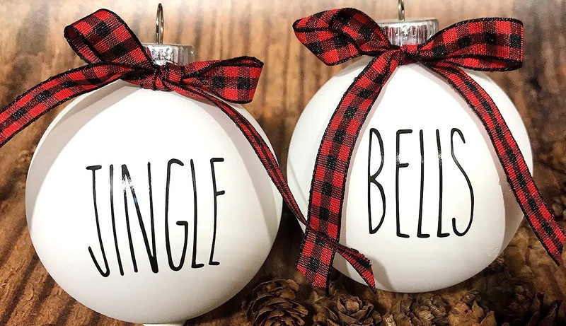 Secular Ornament Set - 6 Shatterproof Matte White Bulbs With Black Lettering gallery