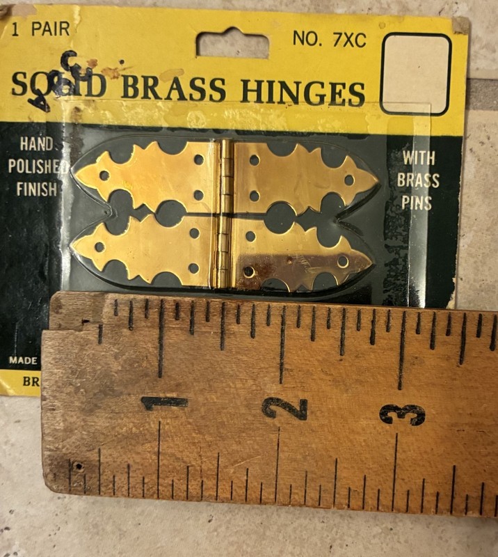 Vintage 1970s Brainerd Solid Brass Door Hinges w/ Pins NOS New Made in USA 7XC gallery