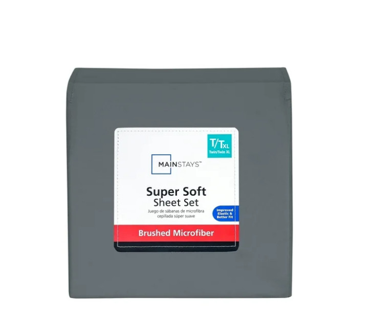 Mainstays Super Soft Brushed Microfiber Bed Sheet Set,Soothing Gray,Twin-XL, 3. gallery
