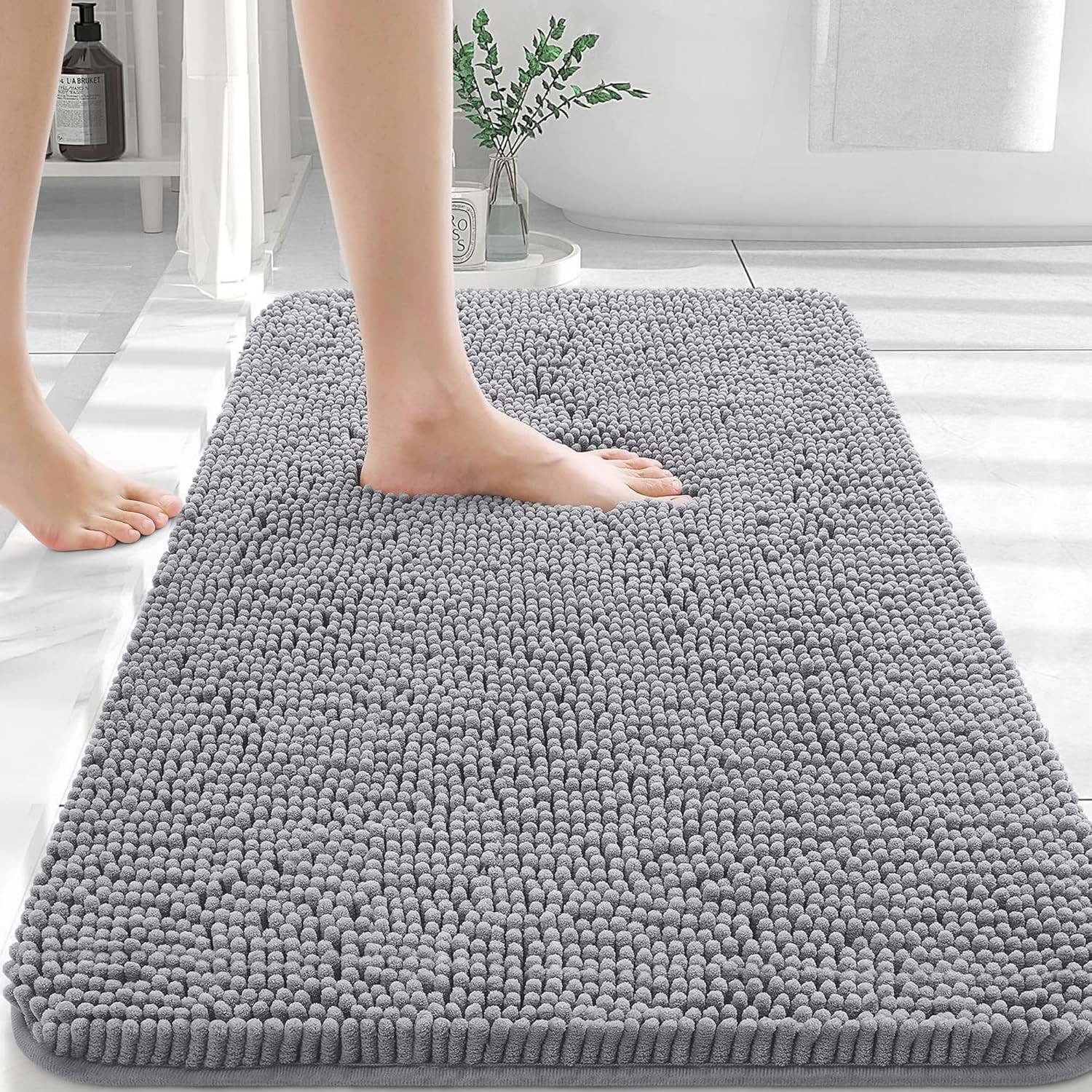 Extra Soft Absorbent Chenille Rubber Backing Quick Dry Rug 30x20 (GRAY) gallery