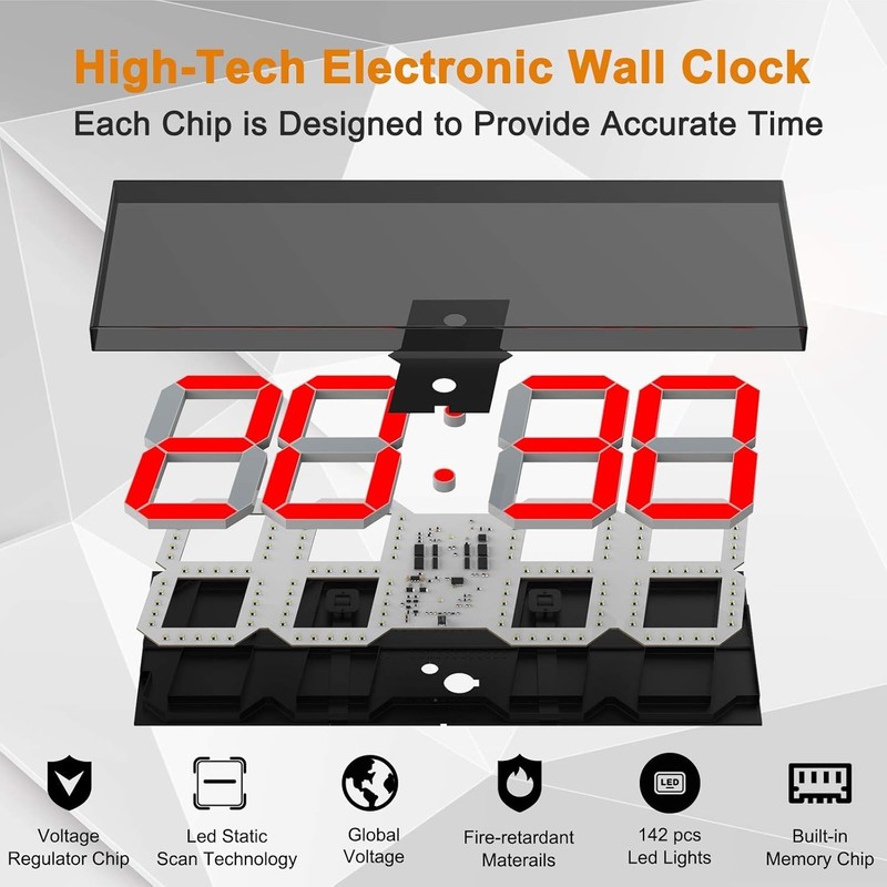 CHKOSDA LED Large Oversize Digital Wall Clock with 6” Numbers Remote Control RED gallery