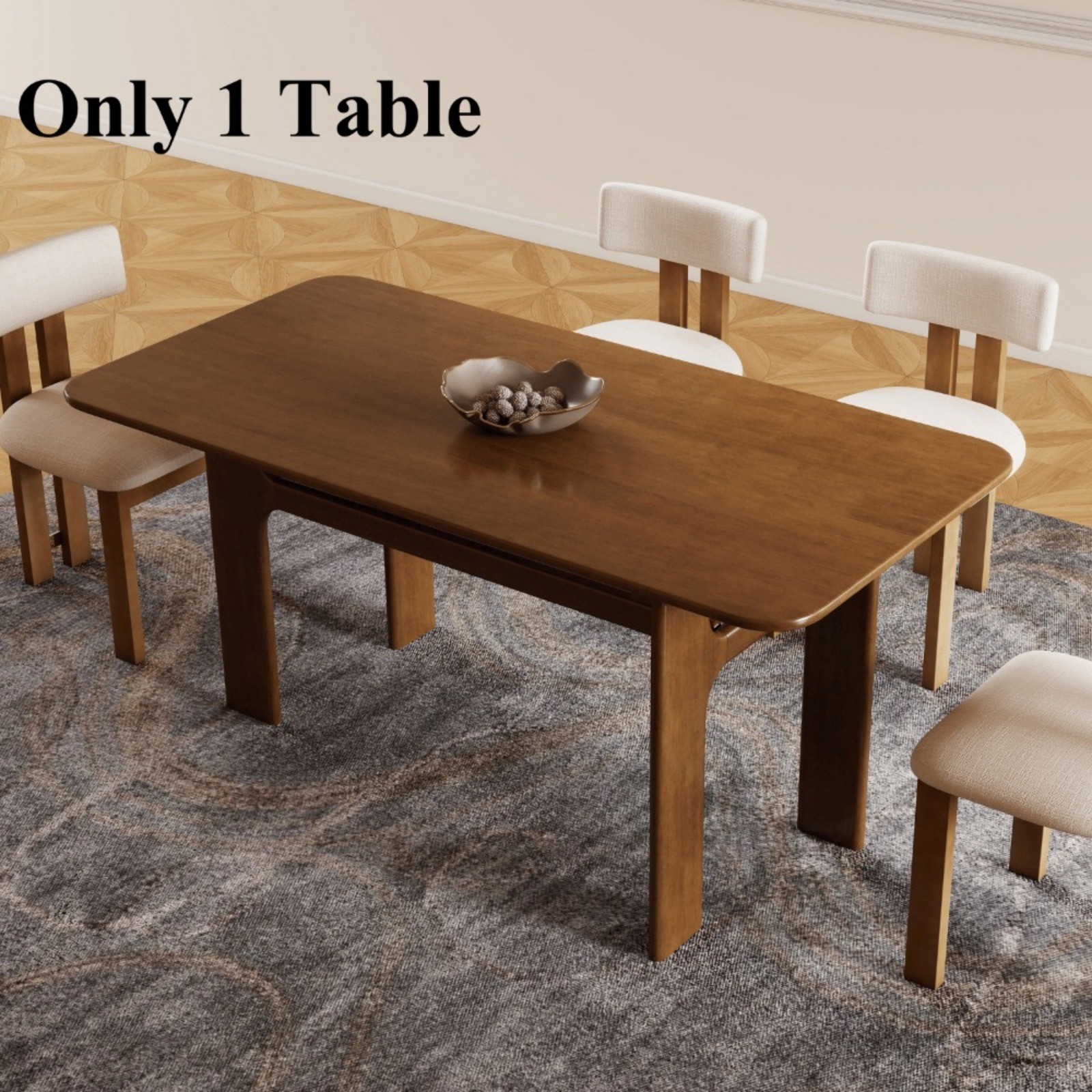 63 IN Long Rectangular Walnut Dining Table for 4-6 Seats with Heavy Duty Legs gallery