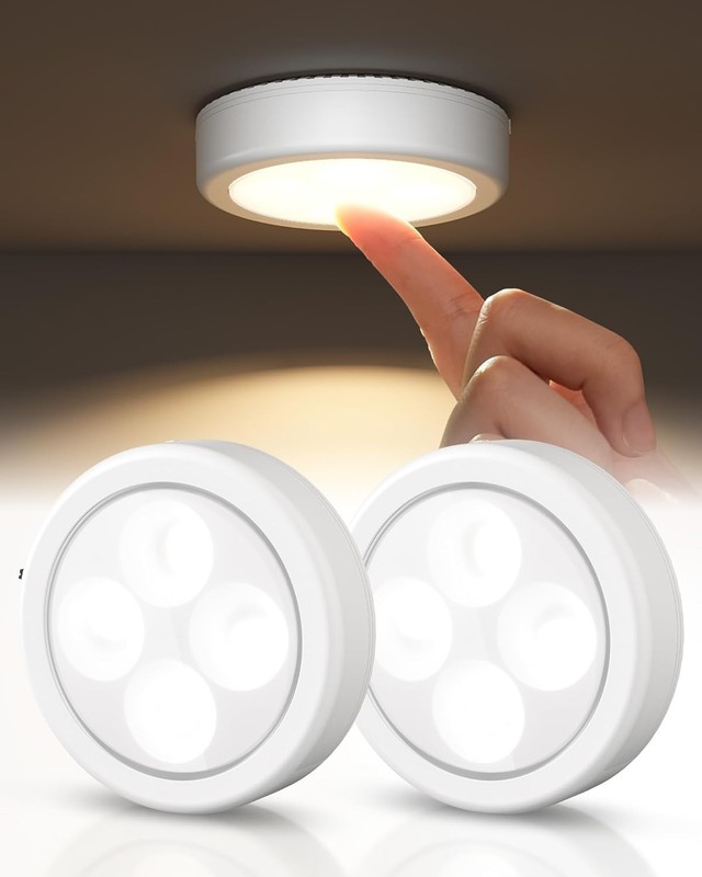 Compact Touch Activated LED Puck Lights - Rechargeable, 3 Color Modes, 2 Pack gallery