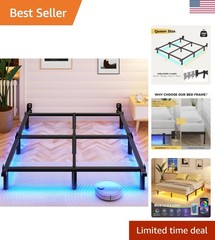 Queen Bed Frame with Smart LED Lights, 7 Inch Basics Metal Bed Frame, Heavy D…